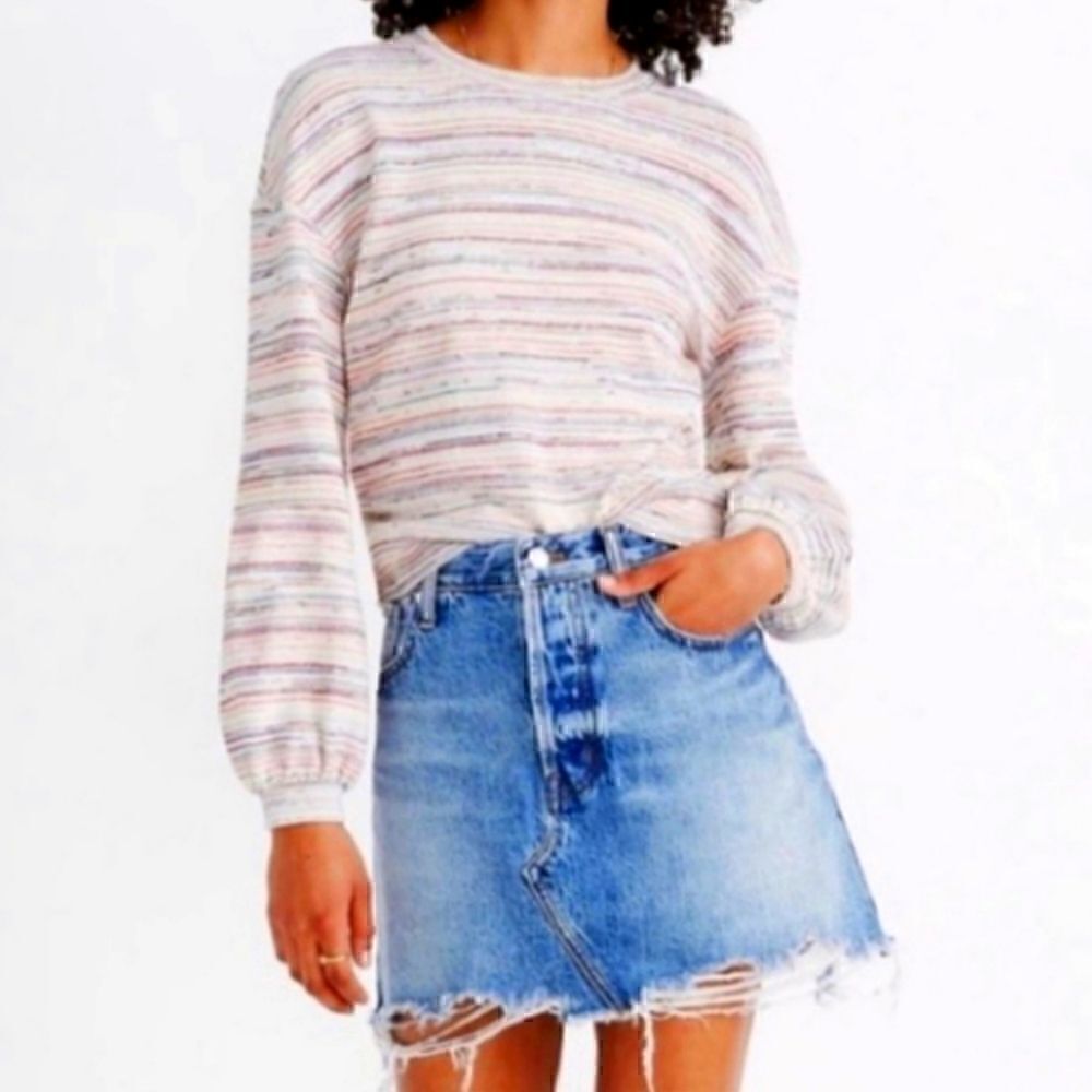 Madewell Bubble Sleeve Crop Rainbow Stripedsweater